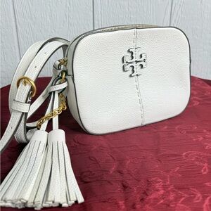 Tory burch white cream Herringbone Patterned Bag